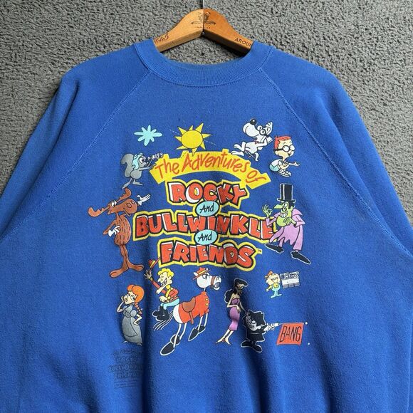 Vintage Rocky and Bullwinkle Raglan Crewneck Sweatshirt Mens XL USA Made Cartoon - Picture 8 of 12
